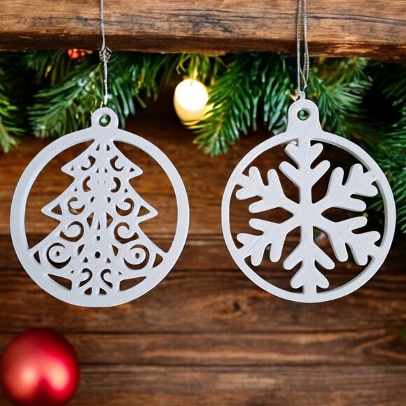 3D Printed Christmas Ornaments (Set of 10) Holiday Decor White - Picture 9 of 10